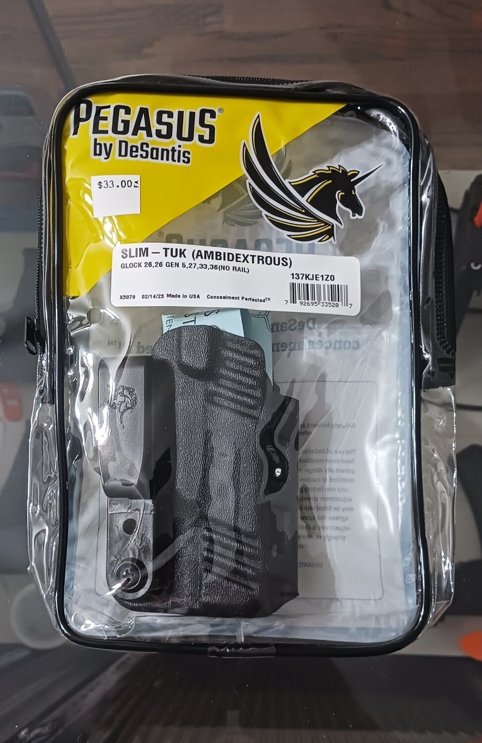 Pegasus Slim-Tuk Glock 26/Glock 26 Gen5/27/33/36 (No Rail) Holster-BLK