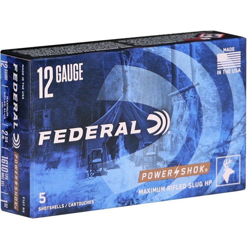 Federal Power Shok 12ga 2.75 1oz Slugs 1610FPS 10 Box/Case (50 Rounds Total). Oak Lawn, IL.