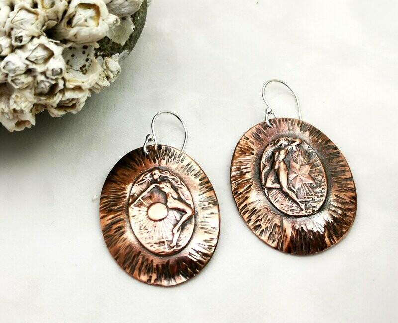 Oval Celestial Copper Earrings