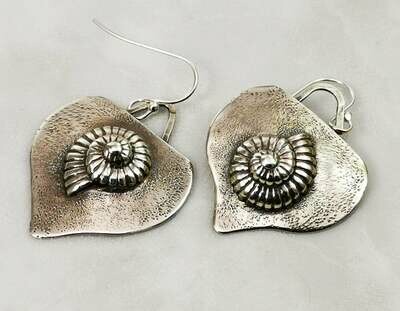 Repousse Nautilus Seashell Ocean Beach Sterling Silver Earrings