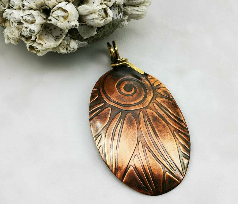 Copper Sunflower Pendant Copper &amp; Brass necklace