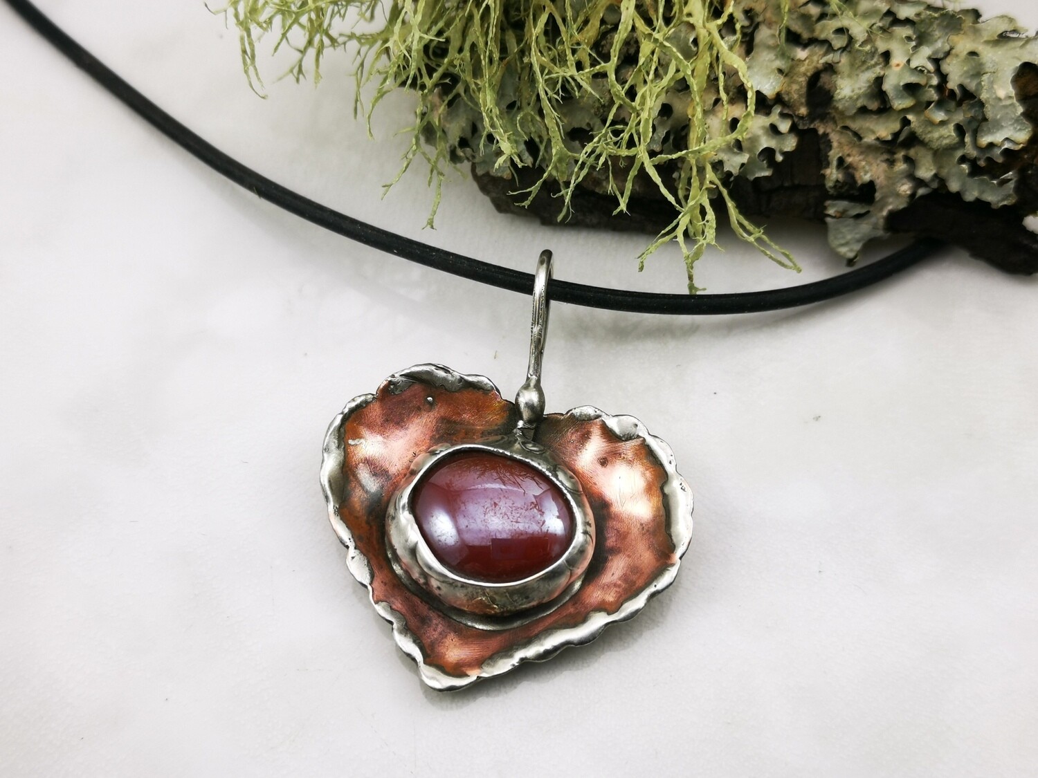 Rustic Earthy Mixed Metal Ruffled Heart Pendant