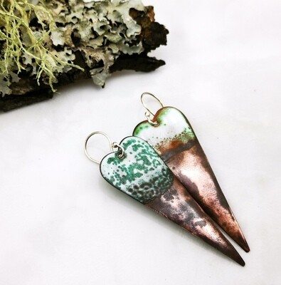 Gifts for Her, Enamel Jewelry, Enamel Earrings, Enamel Hearts, Enamel Copper, Green Earrings, White Earrings, Torch Enameled, Copper Heart, Copper Earrings Gifts for Her, Enamel Jewelry, Enamel Earrings, Enamel Hearts, Enamel Copper, Green Earrings, White Earrings, Torch Enameled, Copper Heart, Copper Earrings