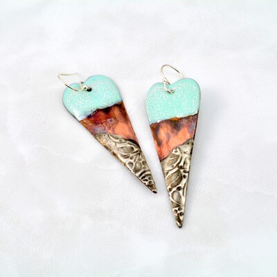 Blue Enamel, Enameled Jewelry, Enameled Earrings, Heart Earrings, Copper Jewelry, Copper Earrings, Textured Solder, Torch Enameled, Heart Copper Earrings Blue Enamel, Enameled Jewelry, Enameled Earrings, Heart Earrings, Copper Jewelry, Copper Earrings, Textured Solder, Torch Enameled, Heart Copper Earrings