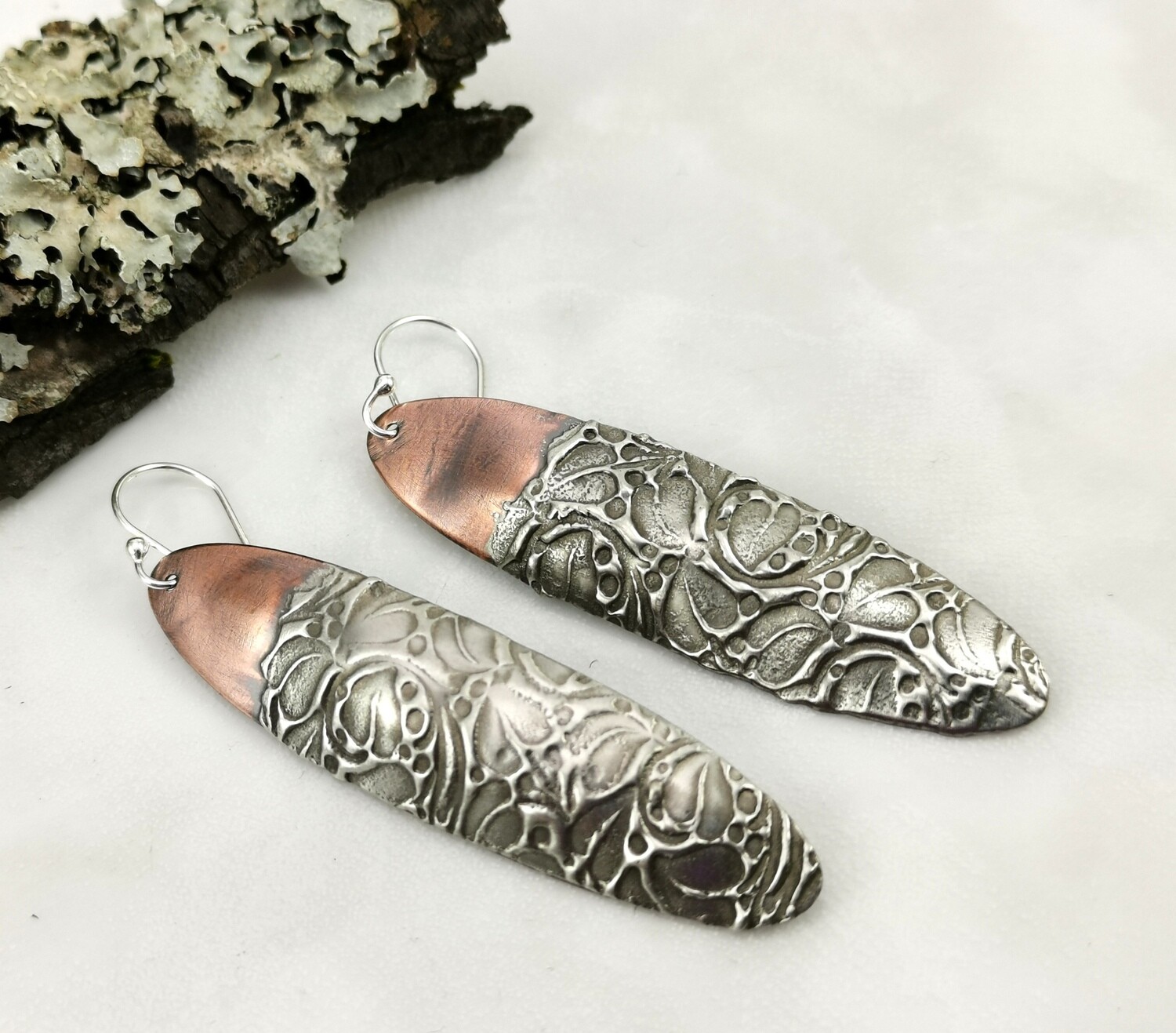 Gifts for Her, Oval Earrings, Oval Jewelry, Mixed Metal Jewelry, Mixed Metal Earrings, Copper Jewelry, Textured Solder Earrings,