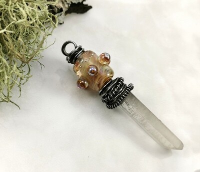 Raw Natural Clear Quartz Crystal with Lampwork Bead