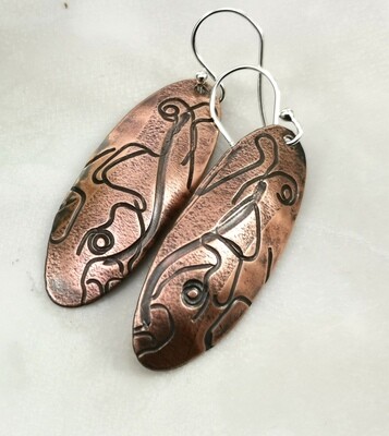 Abstract Jewelry, Textured Earrings, Copper Jewelry, Handmade, Patterned Copper, Patterned Metal, Dangle Earrings, Oval Earrings, One of a Kind, Gifts for Her Abstract Jewelry, Textured Earrings, Copper Jewelry, Handmade, Patterned Copper, Patterned Metal, Dangle Earrings, Oval Earrings, One of a Kind, Gifts for Her