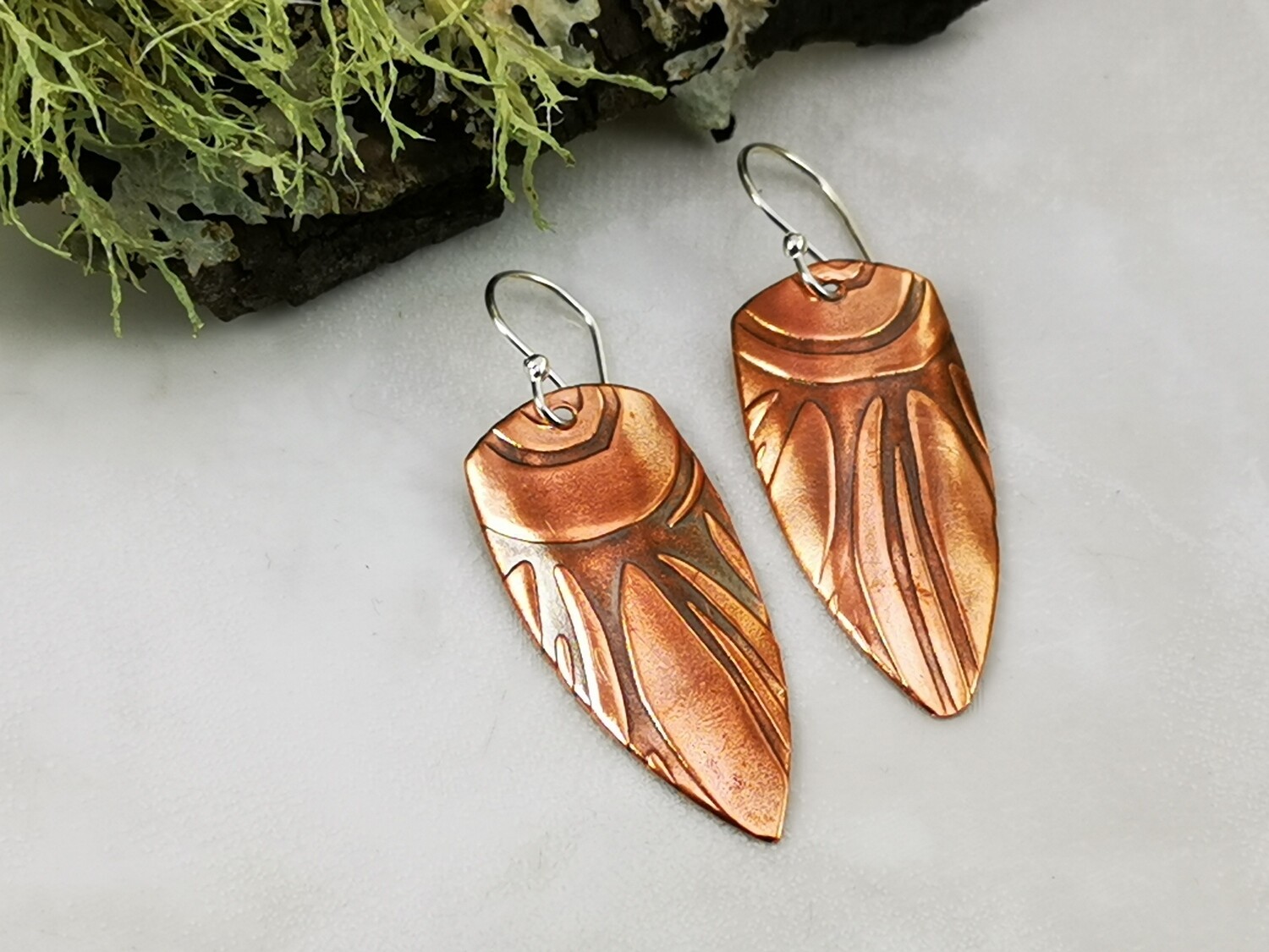 Flower Petals, Patterned Earrings, Copper Jewelry, Handmade, Patterned Copper, Patterned Metal, Dangle Earrings, One of a Kind, Gifts for Her