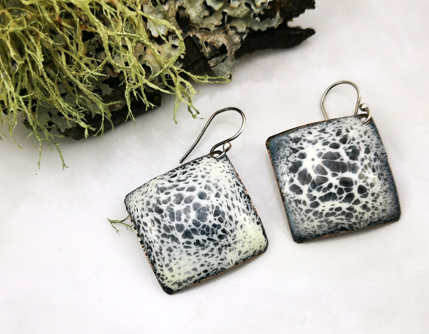 Shades of Gray and White Enameled Earrings
