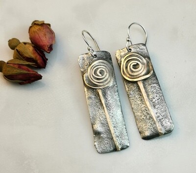IN BLOOM Flowers, Gifts for Her, Rectangle Earrings, Rectangle Jewelry, Mixed Metal Jewelry, Mixed Metal Earrings, Brass Jewelry, Textured Solder Earrings IN BLOOM Flowers, Gifts for Her, Rectangle Earrings, Rectangle Jewelry, Mixed Metal Jewelry, Mixed Metal Earrings, Brass Jewelry, Textured Solder Earrings