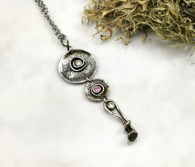 Reticulated Sterling Silver Pendant with Tube Set CZ Stones