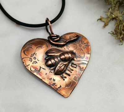 Repousse BEE KIND Copper Heart Pendant Repousse BEE KIND Copper Heart Pendant