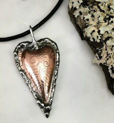 Repousse Hollow Form Mixed Metal Heart Pendant Repousse Hollow Form Mixed Metal Heart Pendant