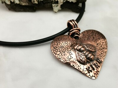 Repousse BEE KIND Copper Heart Pendant Repousse BEE KIND Copper Heart Pendant