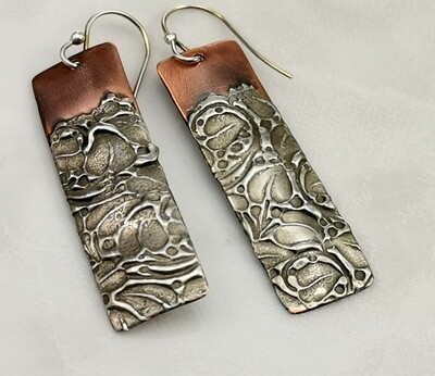 Rectangle Copper Earrings with Textured Gilded Silver Rectangle Copper Earrings with Textured Gilded Silver