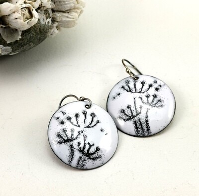 Dandelion Enamel Jewelry, Gifts for Her, Enamel Earrings, Enamel Circle, Enamel Copper, White Black Enamel, Torch Enameled, Copper Earrings, Round Earrings Dandelion Enamel Jewelry, Gifts for Her, Enamel Earrings, Enamel Circle, Enamel Copper, White Black Enamel, Torch Enameled, Copper Earrings, Round Earrings