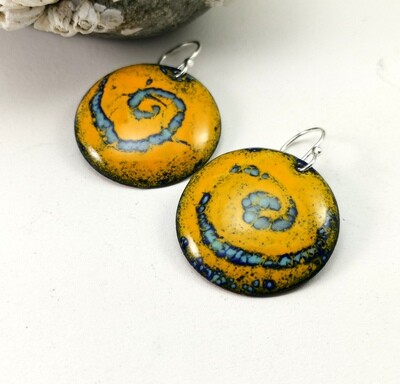 Sgraffito Enamel Jewelry, Gifts for Her, Enamel Earrings, Enamel Circle, Enamel Copper, Yellow Blue Enamel, Torch Enameled, Copper Earrings, Round Earrings Sgraffito Enamel Jewelry, Gifts for Her, Enamel Earrings, Enamel Circle, Enamel Copper, Yellow Blue Enamel, Torch Enameled, Copper Earrings, Round Earrings
