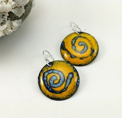 Sgraffito Enamel Jewelry, Gifts for Her, Enamel Earrings, Enamel Circle, Enamel Copper, Yellow Blue Enamel, Torch Enameled, Copper Earrings, Round Earrings Sgraffito Enamel Jewelry, Gifts for Her, Enamel Earrings, Enamel Circle, Enamel Copper, Yellow Blue Enamel, Torch Enameled, Copper Earrings, Round Earrings