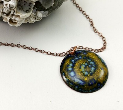 Sgraffito Enamel Jewelry, Gifts for Her, Enamel Pendant, Enamel Circle, Enamel Copper, Yellow Blue Enamel, Torch Enameled, Copper Pendant, Round Pendant Sgraffito Enamel Jewelry, Gifts for Her, Enamel Pendant, Enamel Circle, Enamel Copper, Yellow Blue Enamel, Torch Enameled, Copper Pendant, Round Pendant