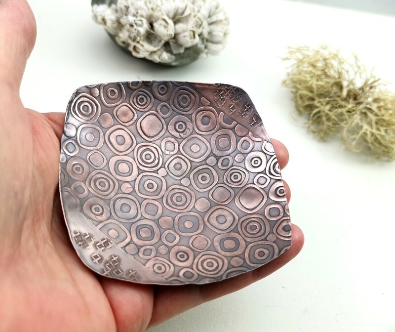 Handcrafted 3&quot; Copper Trinket Dish | Retro Patterned Ring Bowl | Metal Jewelry Holder