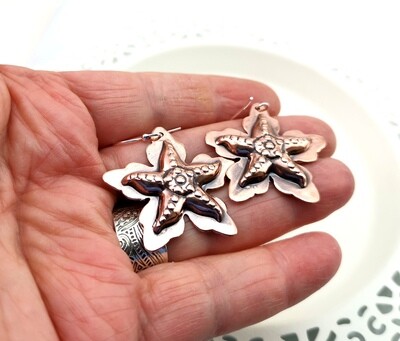 Repousse StarFish Copper Earrings, Gifts for Her, 7th Anniversary