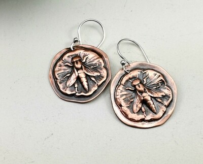 The Pollinator Copper Bee Earrings, gifts for her, 7th anniversary