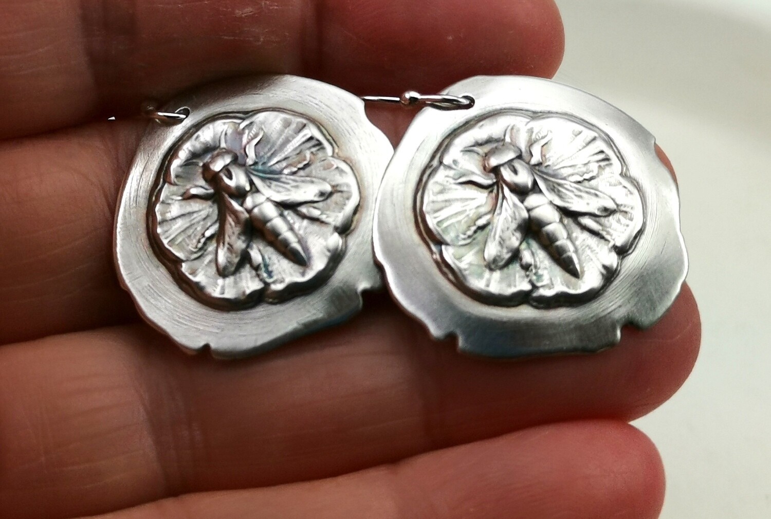 Pollinator Bee Earrings Sterling Silver Organic Shaped Bee Jewelry