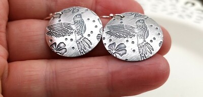 Round Hummingbird Sterling Silver Earrings, gifts for her, Hummingbird