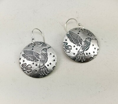 Hummingbird Sterling Silver Earrings Round Earrings