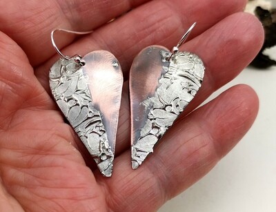 Heart Mixed Metal Copper Earrings with Textured Gilded Solder