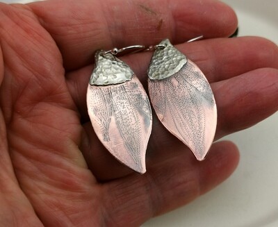 Flower Petals - Hand Engraved Mixed Metal Earrings with Hammer Textured Gilded Solder, Gifts for Her