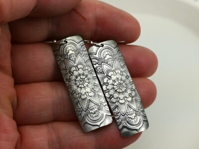 MANDALA Rectangle Sterling Silver Earrings, Gift for Her