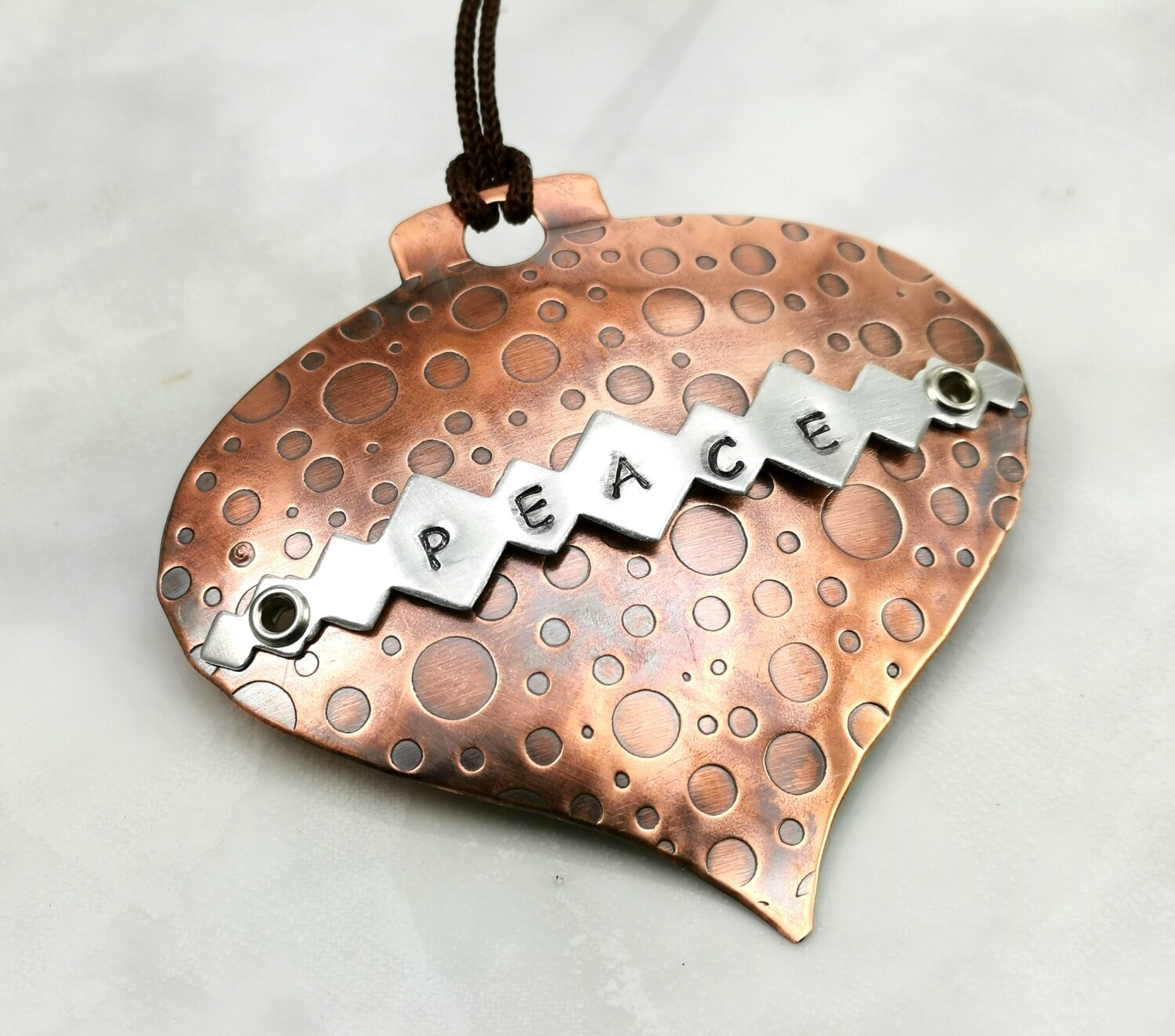Domed Etched Textured Heart Shaped Antiqued Copper Ornaments