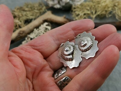 NAUTILUS Ruffled Sterling Silver Repousse Handmade Earrings