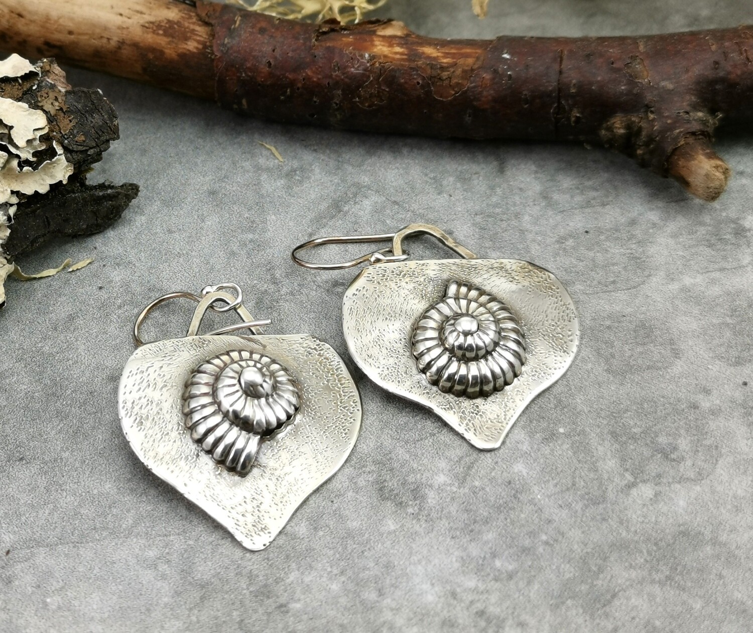 NAUTILUS Sterling Silver Repousse Handmade Earrings