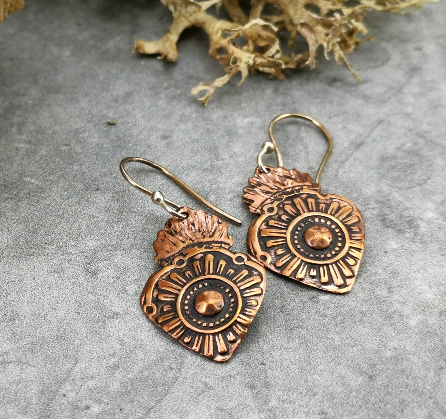 Milagros Sacred Heart Copper Earrings