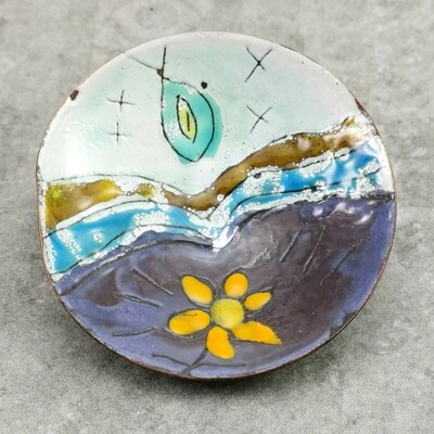 Hand Forged and Painted Round Copper Trinket - Ring Dish