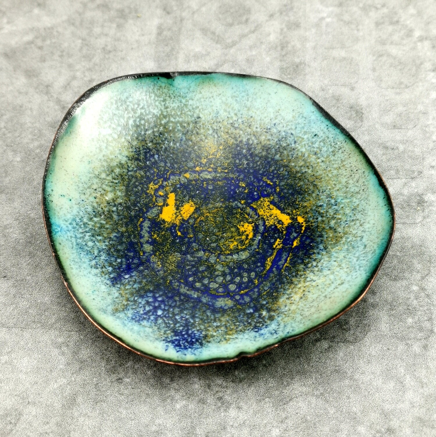 Small Hand Forged Copper Dish, Handmade Enamel Dish, Organic Shaped Dish, 7 Year Anniversary for Her, 7th Anniversary Gift