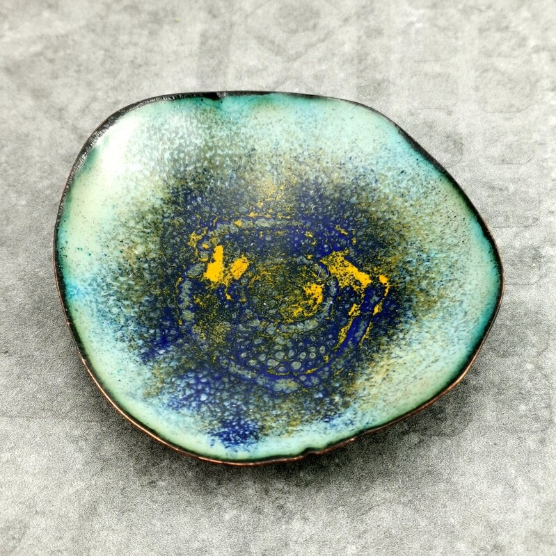 Hand Forged Ename;ed Trink / Ring Dish