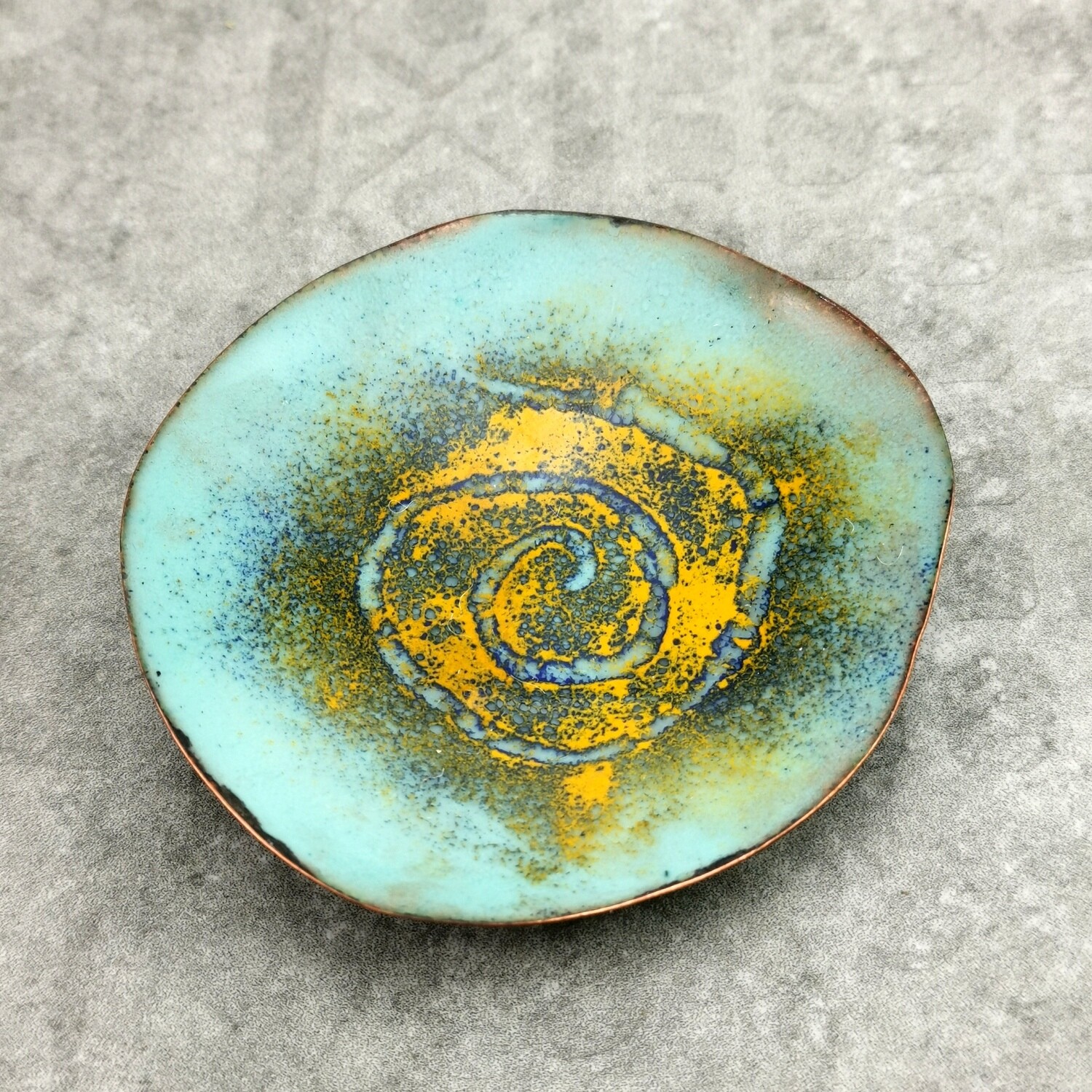 Small Hand Forged Copper Dish, Handmade Enamel Dish, Organic Shaped Dish, 7 Year Anniversary for Her, 7th Anniversary Gift