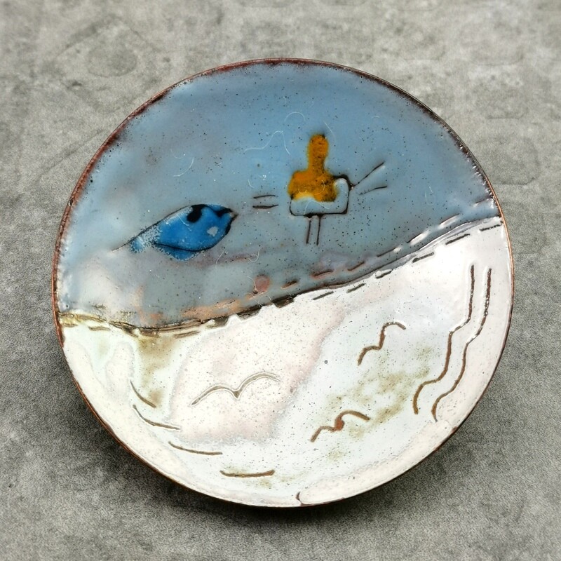 Small Hand Forged and Painted Round Copper Trinket - Ring Dish