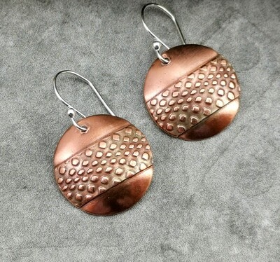 Brushed Copper and Patterned Copper Earrings