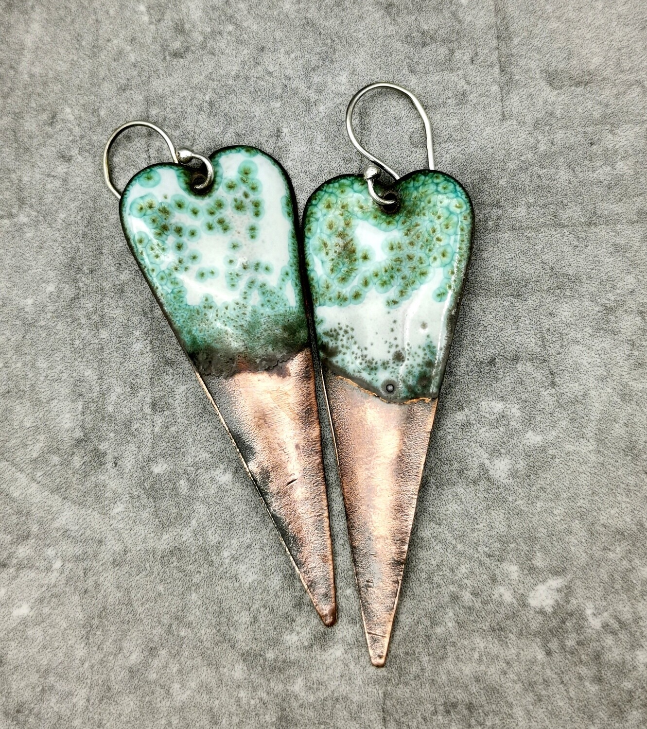 Enamel Copper Heart Earrings Green Copper Heart Earrings