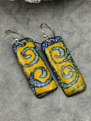 Rectangle Marigold and Blue Enamel Earrings