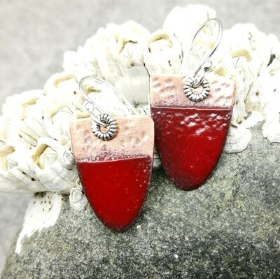 Red Torch Fired Enamel Earrings, Enamel on Copper, Gifts for Her, Enamel Jewelry, Enamel and Copper