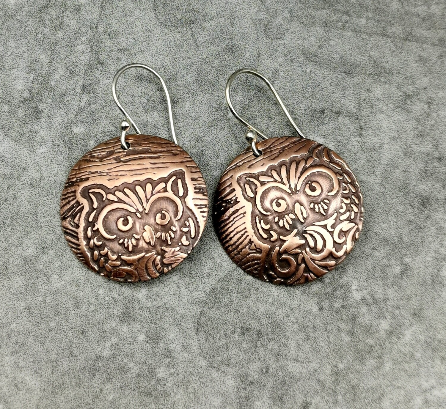 Wildlife Owl Copper Earrings Round Earrings