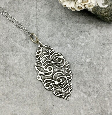 Tribal Patterned Pendant with Molton Silver on Copper