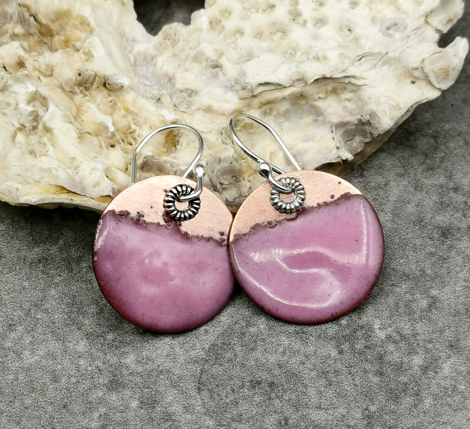 Round Enamel and Copper Earrings