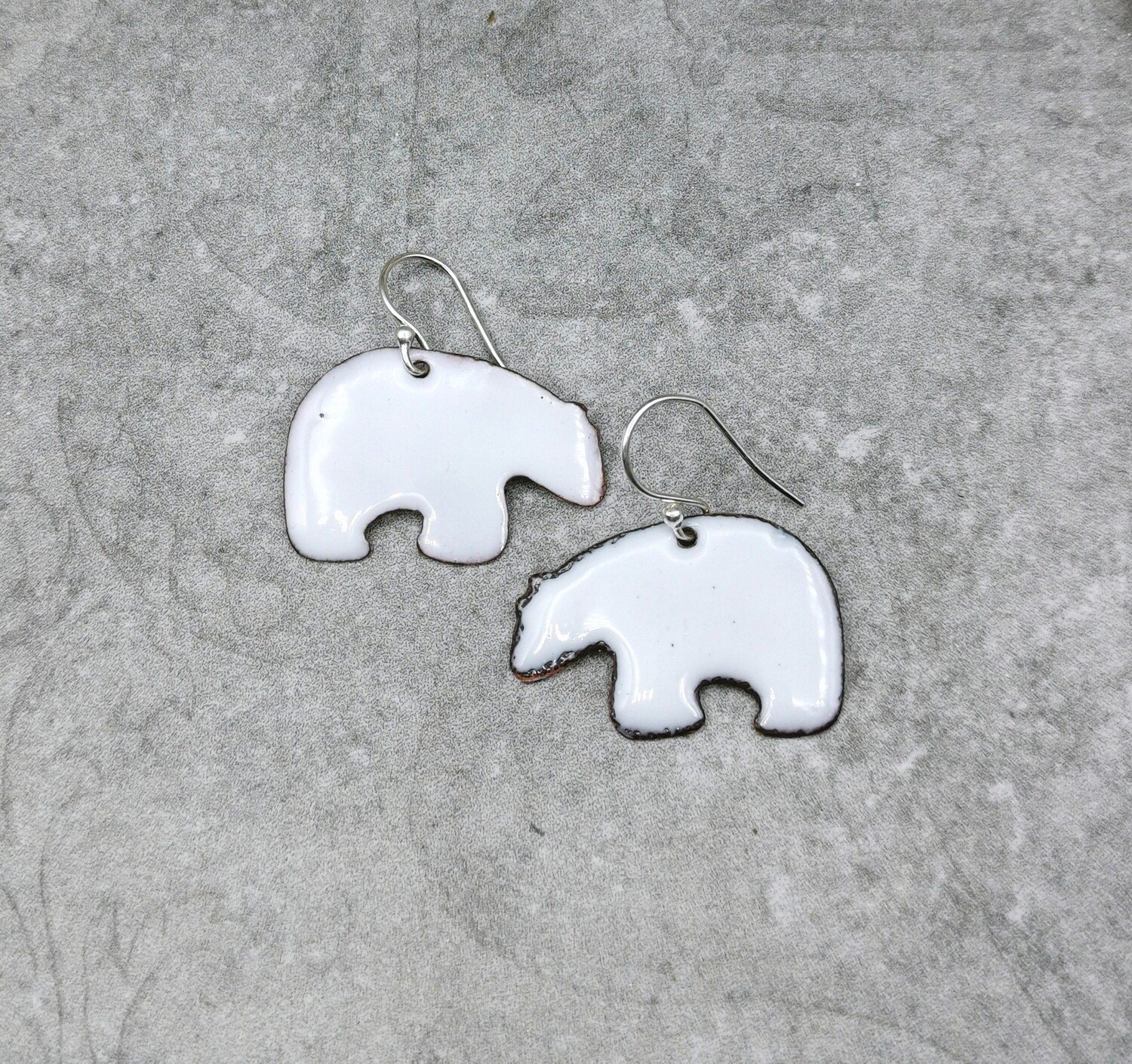 Torch Fired White Enamel ZUNI Bear Fetish Style Earrings