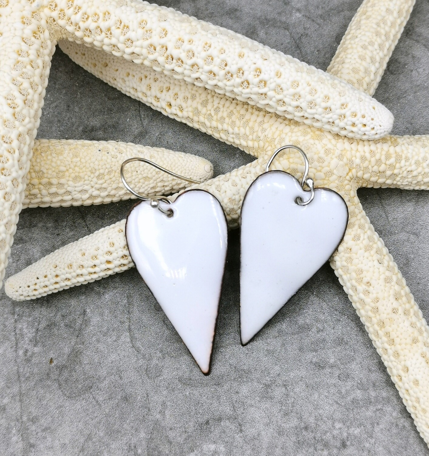 Enameled Heart Earrings White Earrings